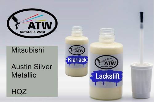 Mitsubishi, Austin Silver Metallic, HQZ: 20ml Lackstift + 20ml Klarlack - Set, von ATW Autoteile West.